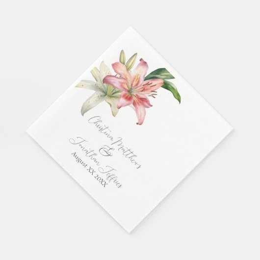 Romantische Rosa und Weiße Lilien Serviette (Ecke)