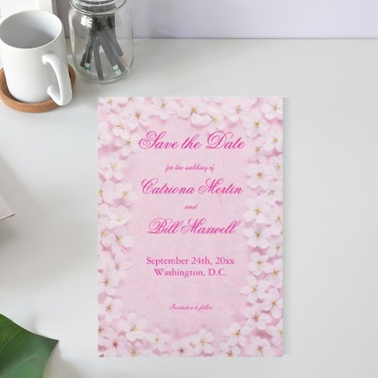 Romantische Rosa und Weiße Save the Date-Karte Einladung