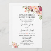 Romantische Rosa Verlobung mit blühendem Boho Einladung (Vorne/Hinten)