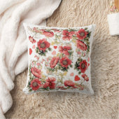Romantische rosa Vintage Poppies und Herzen Kissen (Decke)