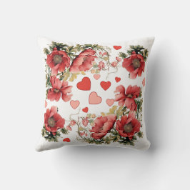 Romantische rosa Vintage Poppies und Herzen Kissen