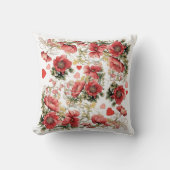 Romantische rosa Vintage Poppies und Herzen Kissen (Vorderseite)
