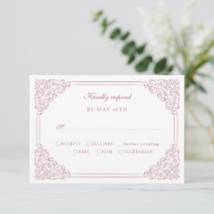 Romantische rosa Vintage Rahmen Elegante Kalligraf RSVP Karte