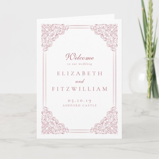 Romantische Rosa Vintage Rahmen Elegante Script Ho Programm (Vorderseite)