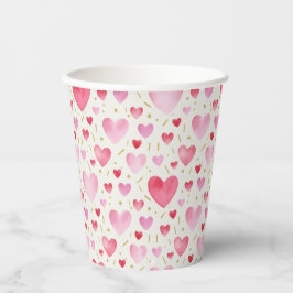 Romantische rosa Wasserfarbe-Herzen & goldene Stre Pappbecher