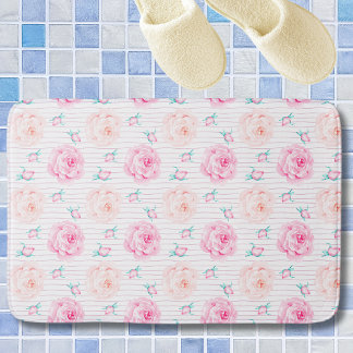 Romantische rosa Wasserfarbe Pastellrosen mit Stre Badematte