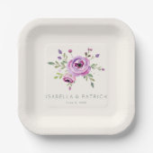 Romantische rosa Wasserfarben-Blumen Pappteller (Vorderseite)