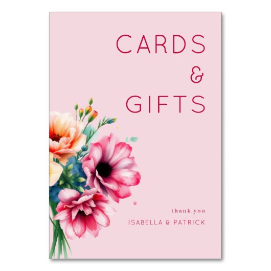 Romantische rosa Wasserfarben Blumen Tischnummer (Vorderseite)