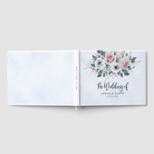 Romantische Rosa Wasserfarben Blumenzehen Blau Gästebuch (Voll)