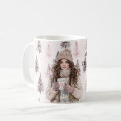Romantische rosa Weihnachtsbäume Mädchen Kaffeetasse (Vorderseite Links)