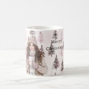 Romantische rosa Weihnachtsbäume Mädchen Kaffeetasse