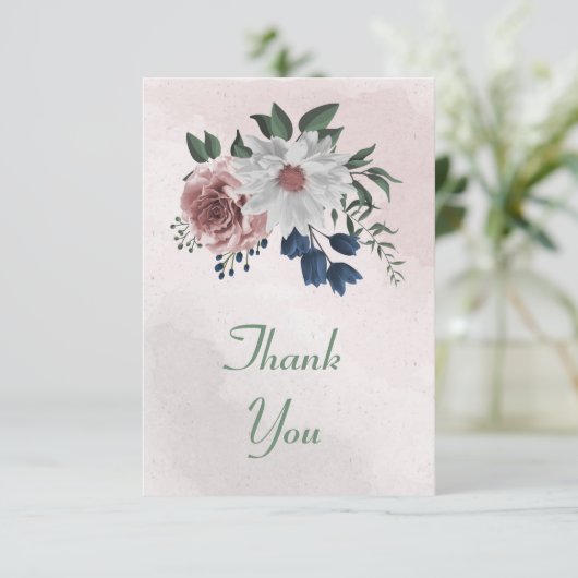 Romantische Rosa, Weiß und Blau der Marine Dankeskarte (Stehend Vorderseite)