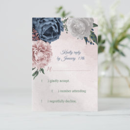 Romantische Rosa, Weiß und Blau der Marine RSVP Karte