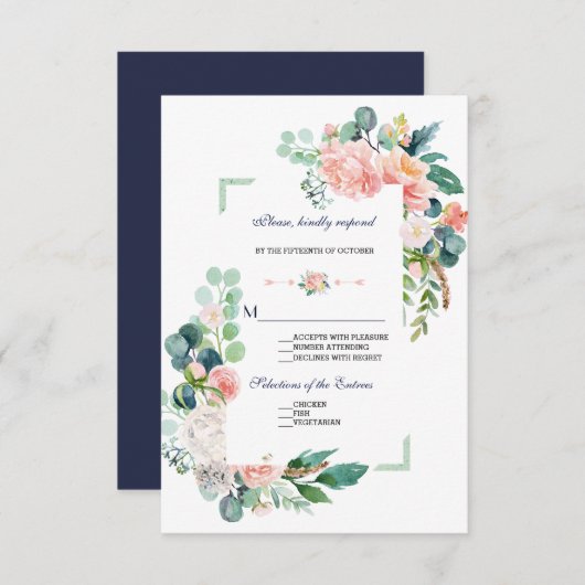 Romantische rosa weiße Blume RSVP Karte (Vorne/Hinten)