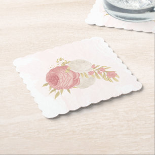 Romantische rosa & weiße Blumen Gold Untersetzer