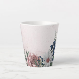 Romantische rosa weiße marineblaue Blumen Grün Milchtasse