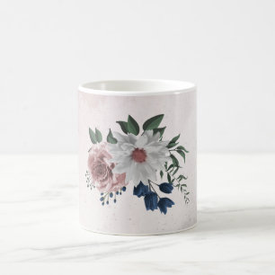 Romantische rosa weiße marineblume grün kaffeetasse