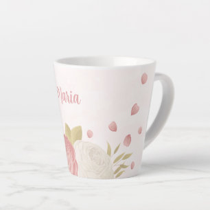 Romantische rosa weiße und goldene Blumenhochzeit Milchtasse