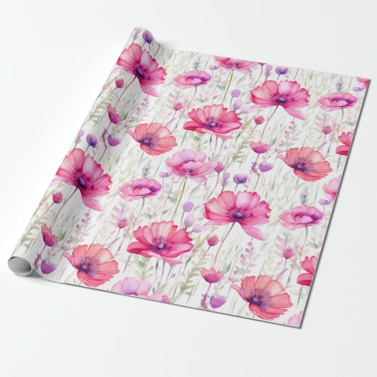 Romantische rosa Wildblume Geschenkpapier (Ungerollt)