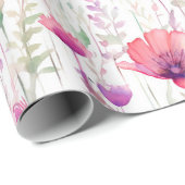 Romantische rosa Wildblume Geschenkpapier (Rolleneckpunkt)
