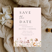 Romantische Rosa Wildblumen Boho Save the Date