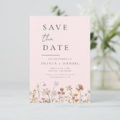 Romantische Rosa Wildblumen Boho Save the Date (Stehend Vorderseite)