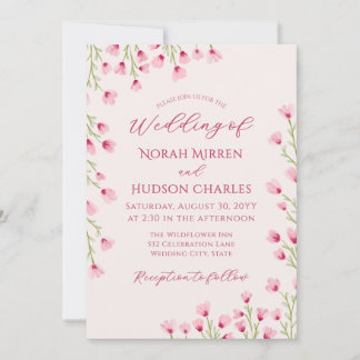 Romantische rosa Wildblumen-Hochzeit Einladung