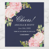 Romantische rosa Zinnspitzen auf Blauen Weinetiket Weinetikett (Einzelnes Label)