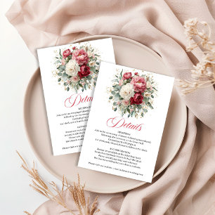 Romantische Rosafarben-Burgunder-Blumen-Hochzeitsd Begleitkarte