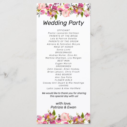 Romantische rosafarbene Blumenstrände Programm (Rückseite)