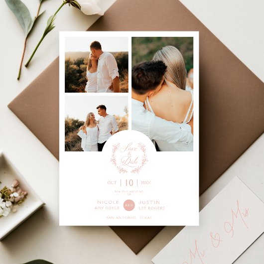 Romantische rosafarbene botanische Zweige 3 Foto Save The Date