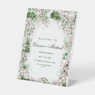 Romantische rosafarbene florale Gartenhochzeit Sockelschild