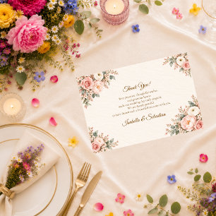 Romantische Rosafarbene Florale Hochzeit Dankeskarte