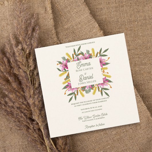 Romantische rosafarbene Lilien-Blumen-Hochzeitsein