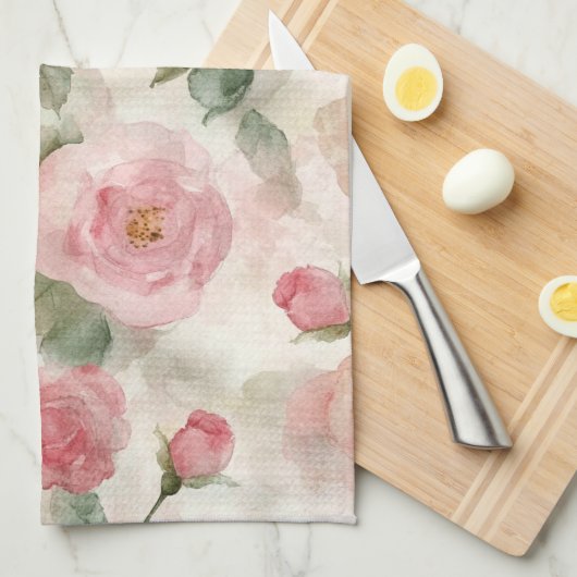 Romantische rosafarbene Rosen Blumen Geschirrtuch (Viertel Falte)