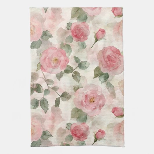 Romantische rosafarbene Rosen Blumen Geschirrtuch (Vertikal)