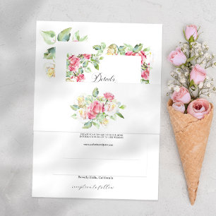 Romantische Rosarot/Elfenbein-Wasserfarben-Rosen-H Einladungsbanderole