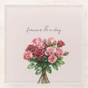 Romantische rosarote Rosen Floral-Hochzeit Glasuntersetzer