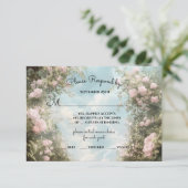 Romantische Rose Archway Storybook Hochzeit RSVP Einladung (Stehend Vorderseite)