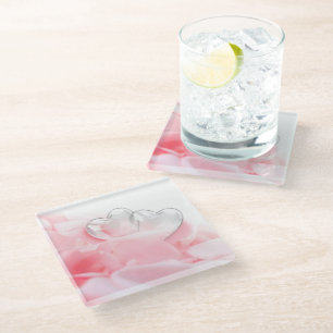 Romantische Rose aus Glasherzen Glasuntersetzer