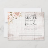 Romantische Rose aus rustikalem Holz Rezeptkarte f Einladung (Vorderseite)
