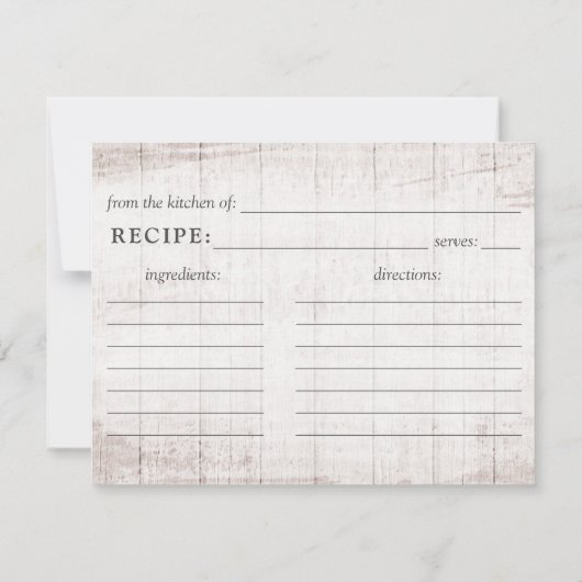 Romantische Rose aus rustikalem Holz Rezeptkarte f Einladung (Rückseite)