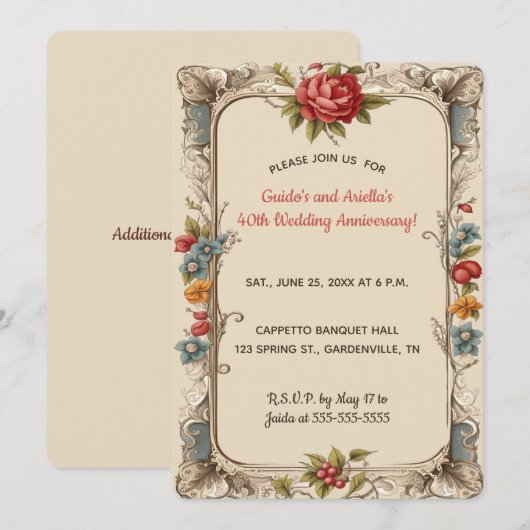 Romantische Rose Blumengarten Einladung (Vorne/Hinten)