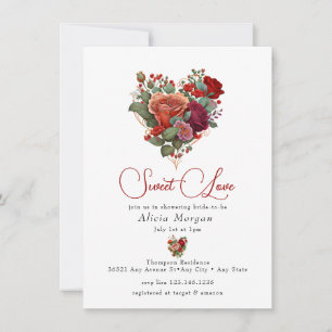 Romantische Rose   Blumenherz - Brautparty Einladung