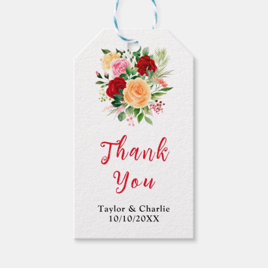 Romantische Rose Blumenhochzeit Vielen Dank Geschenkanhänger (Vorderseite)