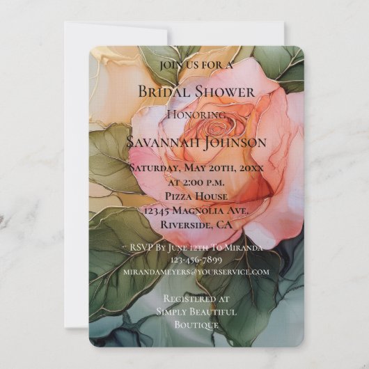 Romantische Rose Blumenkohl Brautparty Einladung (Vorderseite)