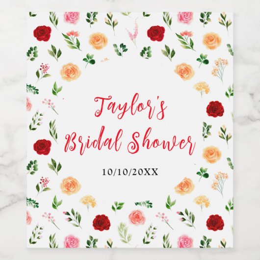 Romantische Rose Blumenkohl Brautparty Weinetikett (Einzelnes Label)