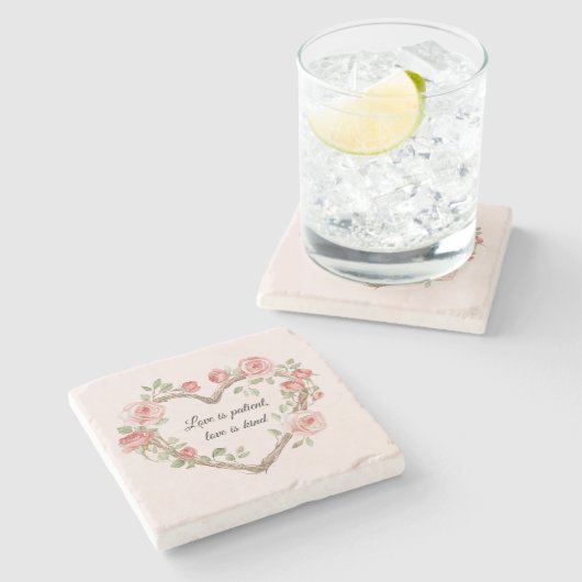 Romantische Rose Blumenkohl Liebe Steinuntersetzer (Seitenansicht)