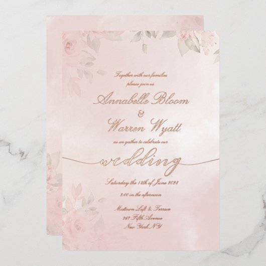 Romantische Rose Blush Garden 2 mit Rose Folieneinladung (Vorderseite/Rückseite)