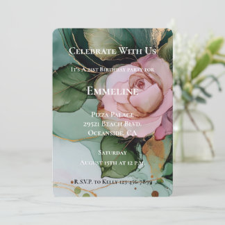 Romantische Rose Blush Pink Gold Floral Geburtstag Einladung